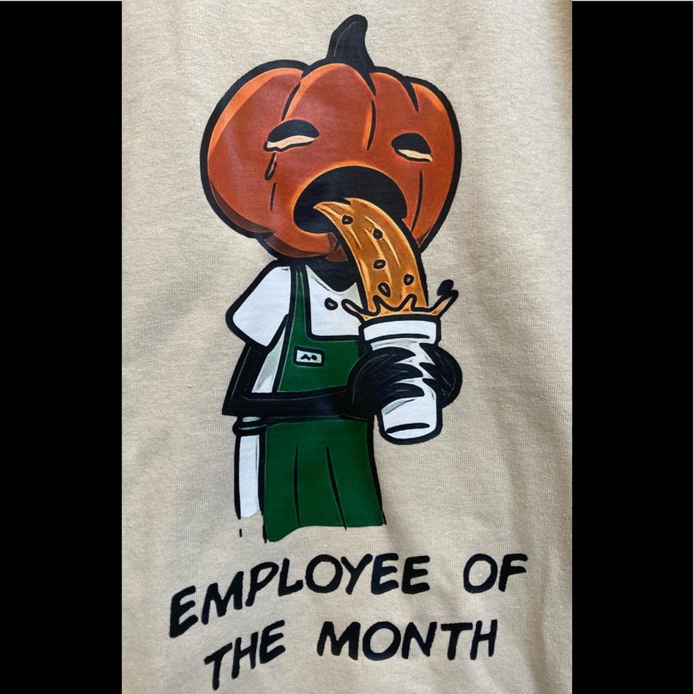 “Employee Of The Month” Pumpkin Man Latte Light Brown Tee Size Small